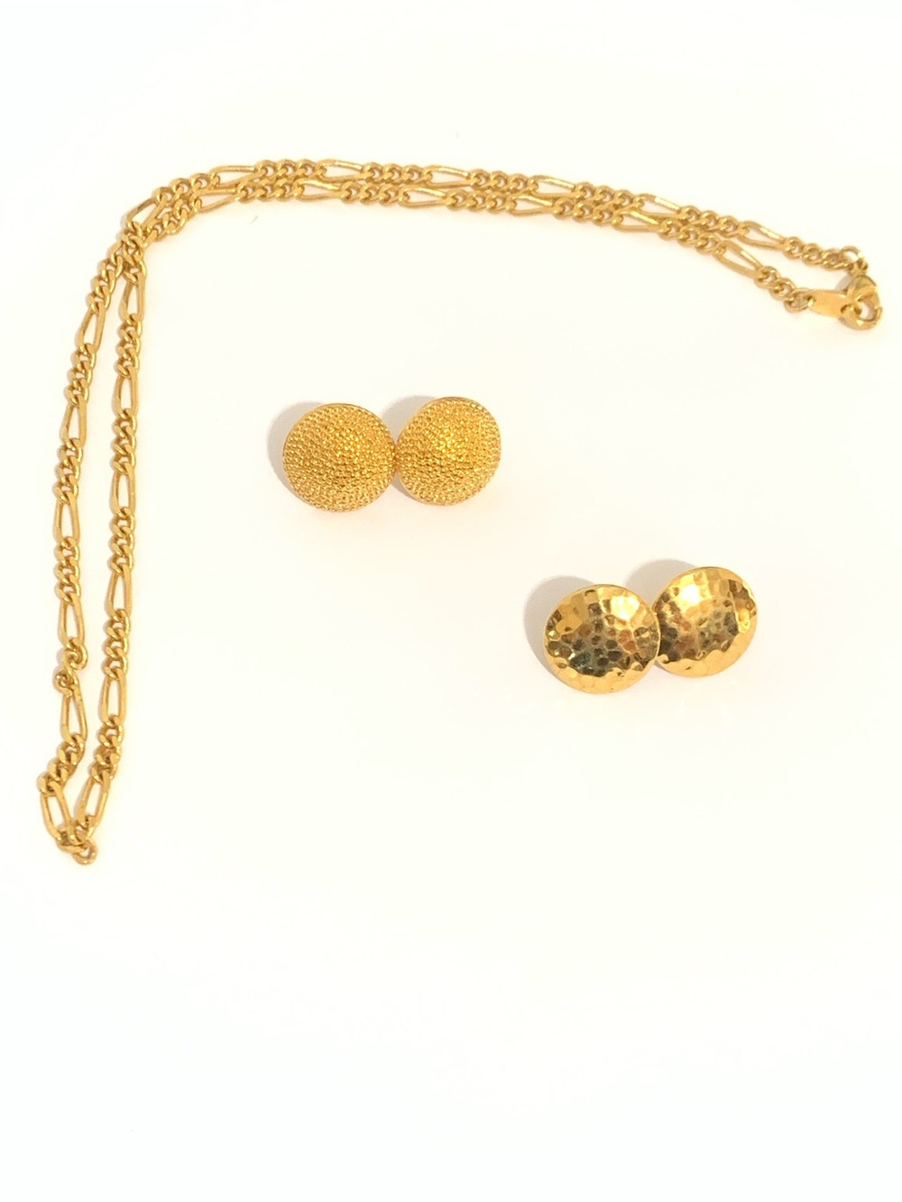 Vintage Gold-Tone Round Disc Earrings and Chain Necklace Set